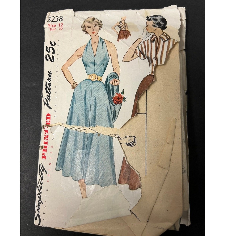 Vintage Simplicity 3238 Sewing Pattern Junior Size 12 Bust 30 Halter Skirt Set